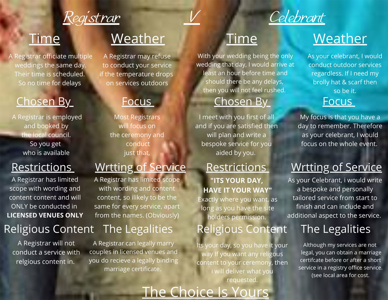 List of differences between a registrar and a celebrant